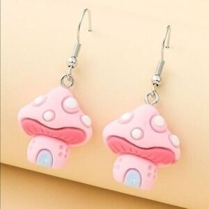 Pink Mushroom Earrings Cottagecore Fairycore Whimsicalcore Funkycore Kawaiicore